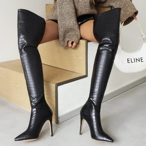 Pointy Toe Back Zip Fashion Winter Over Knee High <b>Boots</b> Fashion Stone Print Thin High Heel <b>Boots</b> Size 43 - Product Image 6