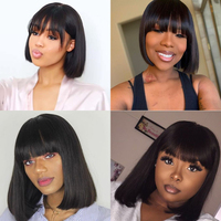 Wig bob rambut manusia mesin dibuat dengan kepadatan tinggi wig bob lurus hitam alami dengan bang