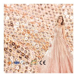 Hot Bán 100% Polyester Sequined Sang Trọng Rượu Sâm Banh Sequin Vải Chất Lượng Cao Sequin Lưới Vải Cho Vestidos De Novia - Product Image 1