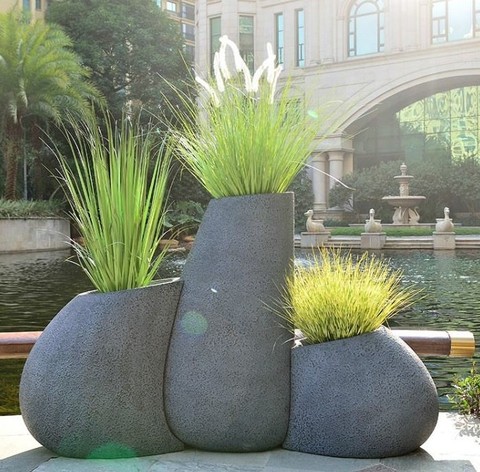 Round Street Landscape Green Large Plant Pot - Outdoor Fiberglass ...