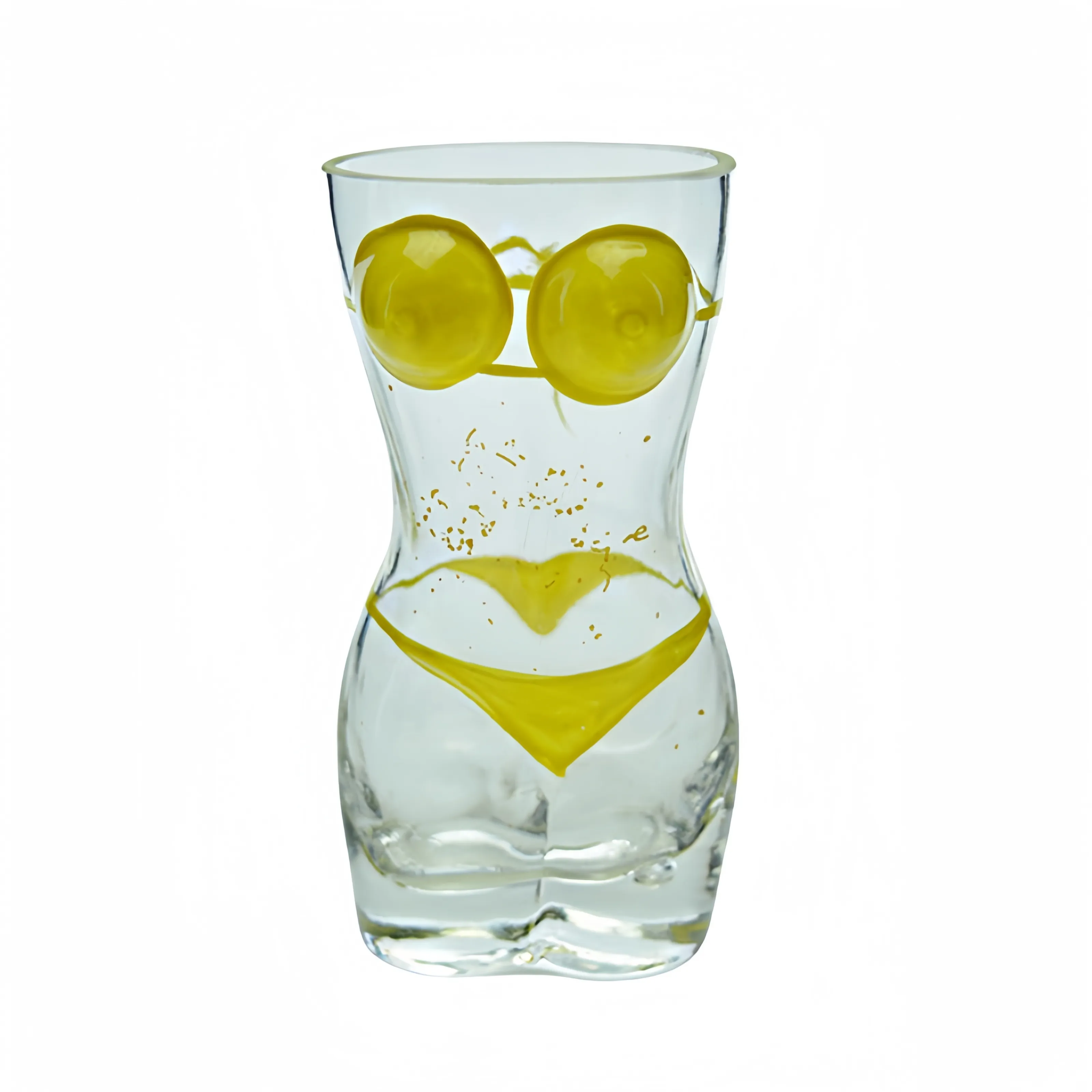 Tazza di tè del latte di vetro creativo all'ingrosso, tazza artistica di forma del corpo, vetro della birra del Bikini, Logo personalizzato disponibile