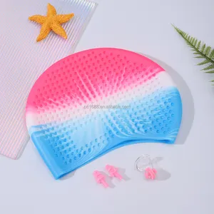 Personalized Custom Logo Printing Waterproof Swim Hat Caps Silicone Swimming Cap With Ear Plugs Nose Clip