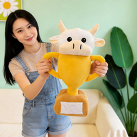 Boneka Plush Bentuk Piala Grosir, Boneka Hewan Kepala Sapi Hiu Lucu, Hadiah Piala Penghargaan untuk Upacara Kompetisi Olahraga