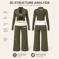 Nouvel ensemble de yoga 3 pièces pour femme : veste courte zippée, soutien-gorge de sport à col en V et pantalon large taille haute