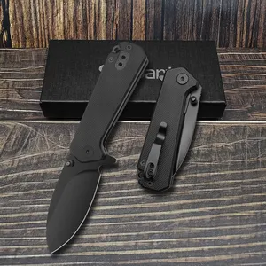 迷你尺寸D2 AUS-8钢刀片黑色G10手柄生存折叠不锈钢礼品咪咪刀