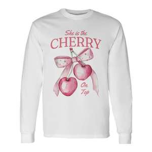Camiseta de manga larga Cherry On Top para baby shower o despedida de soltera - Product Image 1