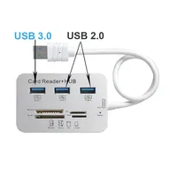 Lector de Tarjetas 2 en 1 con Hub USB 3.0 para Micro SD/TF/SDMMC, 7 Puertos, para PC/Ratón/Teléfono/Tableta, Carga y Conexión