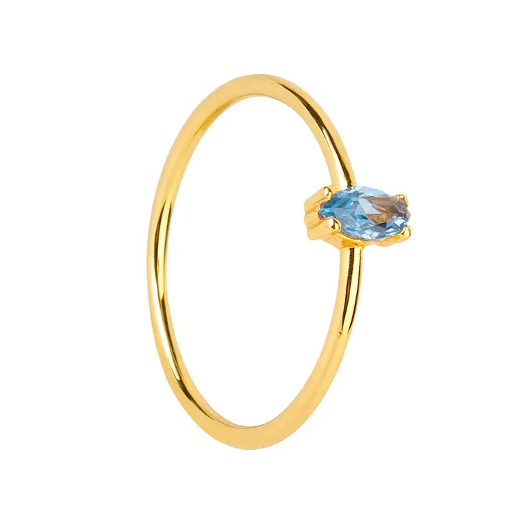 फैशन 18k सोना मढ़वाया 925 स्टर्लिंग चांदी आकर्षण नीलम बच्चों की अंगूठी