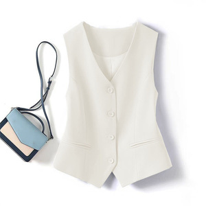 New Arrival <strong>Women's</strong> Retro <strong>Sleeveless</strong> Slim Fit Waistcoat Solid Color V Neck Single Breasted Suit Vest <strong>Coat</strong> Tops - Product Image 5