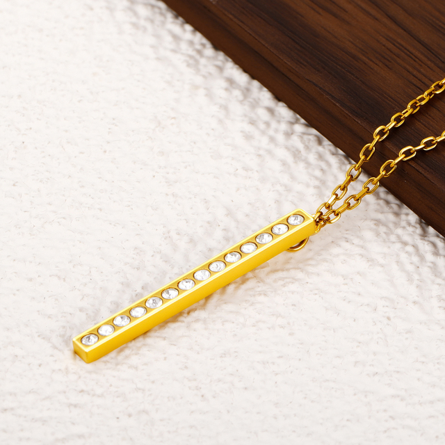 Stainless Steel 18K Gold Plated Classic Sparkling Zircon Rectangle Shape Pendant Necklace Fashionable Link Chain Women's Party