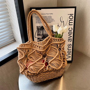 Bolso de playa de rafia de ganchillo hecho a mano de lujo para mujer, <span class=keywords><strong>bolsos</strong></span> tejidos ahuecados, <span class=keywords><strong>bolsos</strong></span> de verano para mujer <span class=keywords><strong>2023</strong></span> - Product Image 2
