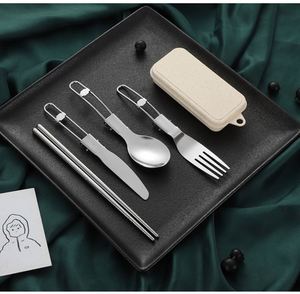 High Quality 18/10 Folding Knife Fork Spoon Silverware Flatware Set Travel Stainless Steel Portable With <b>Box</b> - Product Image 3