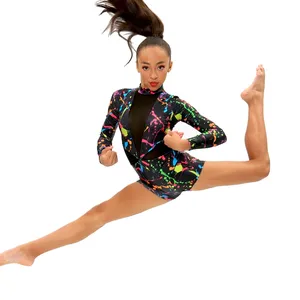 MiDee couleur bloc <span class=keywords><strong>gymnastique</strong></span> justaucorps fille femmes col en V conceptions genou longueur combinaison courte hip-hop rue danse Performance <span class=keywords><strong>tenue</strong></span> - Product Image 3