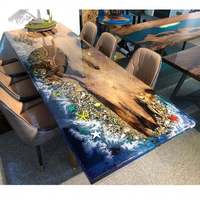 Vente en gros design spécial table de rivière en dalle de bois moderne table en bois massif en résine époxy dessus de table à manger en résine