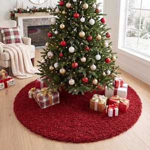 Falda para Árbol de Navidad de Felpa Roja Intensa, Adornos de Navidad, Decoración Navideña de Lujo para el Hogar - Product Image 2