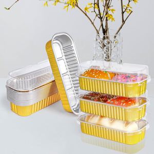 200ml Disposable Pink Recyclable Pulp Moulded Rectangle Microwavable PP Lid Aluminum <b>Foil</b> Food Grade Bread Tray Cake <b>Containers</b> - Product Image 2