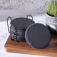 Sous-verres et sets de table ronds classiques en ardoise noire de 5 mm, écologiques, vente chaude en gros d'usine pour usage sur table