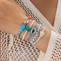 Accessoires de mode pour femme, style bohème coloré, vacances d'été, vie marine, bracelet et collier tressés.