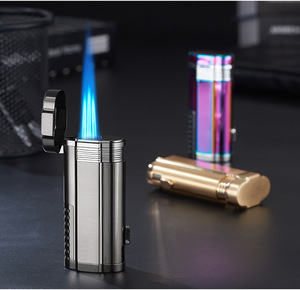 Encendedor de antorcha inflable personalizado, mechero de llama de triple chorro con cuchillo de cigarro/gas butano rellenable, venta al por mayor - Product Image 4