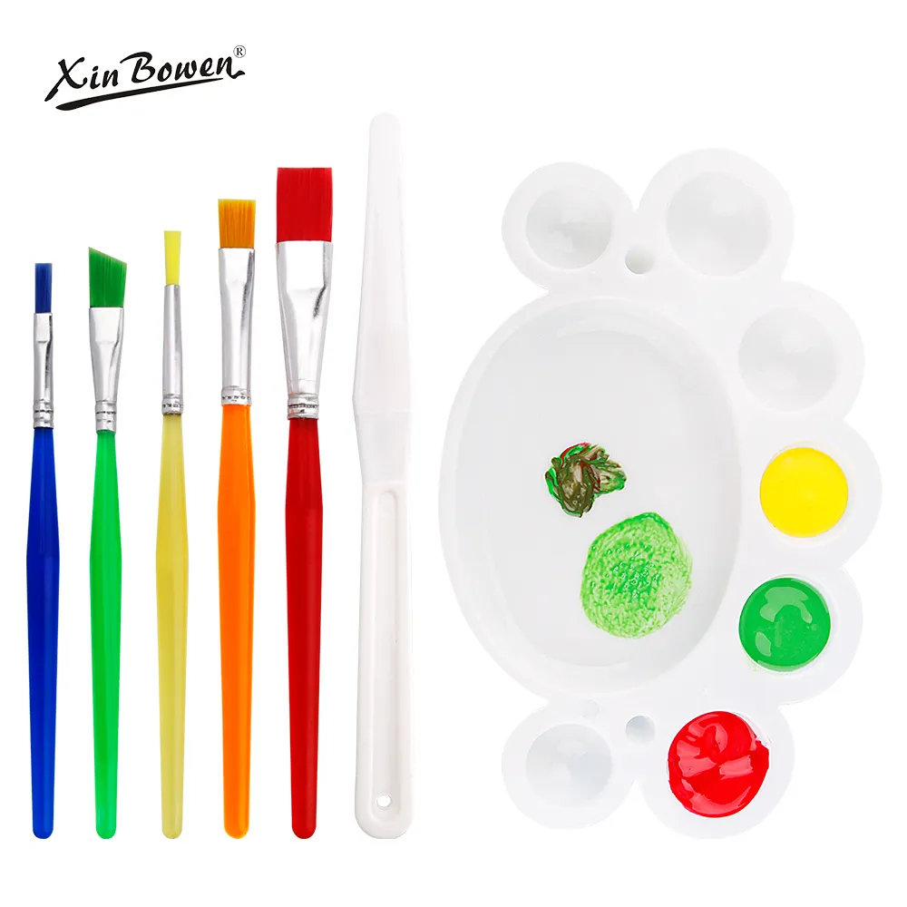 Xin Bowen marka plastik saplı boya fırçası sanat malzemeleri çin fabrika ucuz fiyat boya fırçaları sanatsal alet takımı plaka ile
