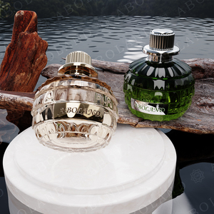 Botella de Perfume Redonda de Vidrio ABOLAND con Tapa de Rosca con Grabado Dorado, Envase Decorativo - Product Image 3