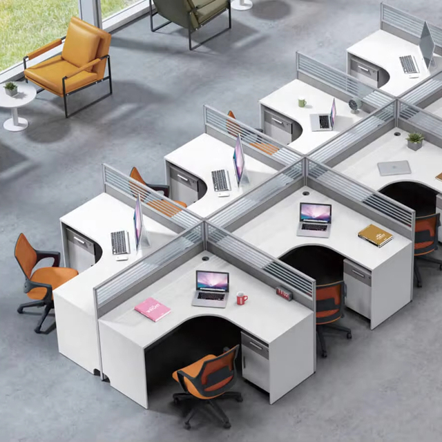 Modern Mdf Ergonomic Office Modular Cubicle Partitions 2 4 6 8 Seater Staff Working Furniture Workstation Table Desk