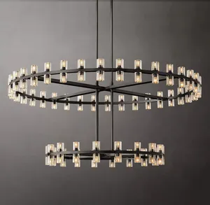Éclairage suspendu de plafond long en or personnalisé moderne grands lustres de salon de décoration d'intérieur lumière led lustre en cristal de luxe k9