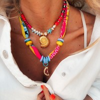 2025 chaud bohême bijoux écharpe collier coloré en acier inoxydable pendentif collier à la main coquille colliers