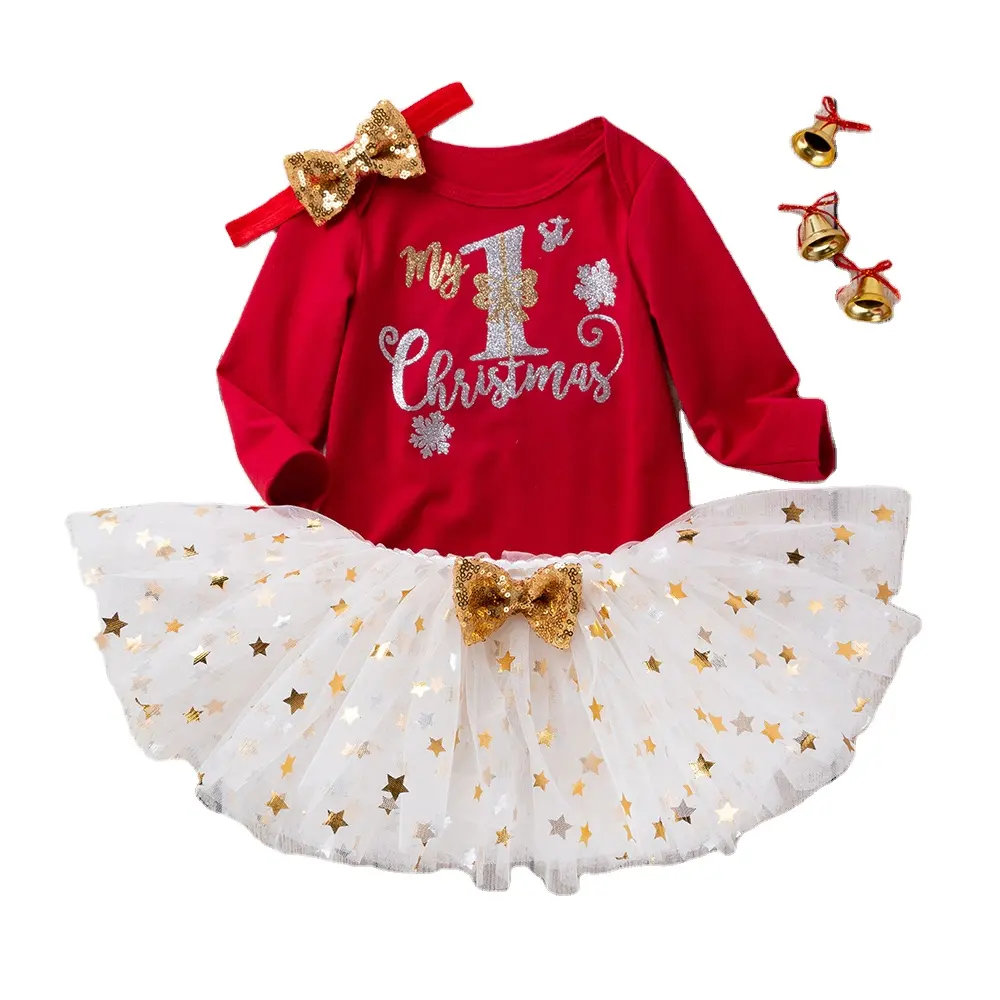 Pasgeboren Baby Meisje Kleding Lange Mouw Peuter Kerst Outfits 4 Stuks Kleding sets Rompertjes XMAS Baby Dragen