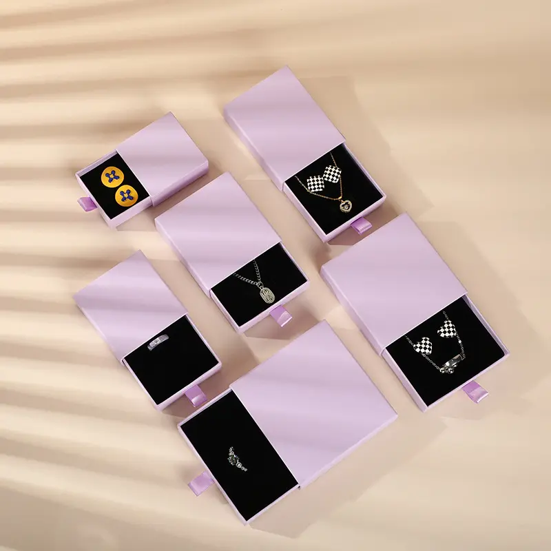 Luxury Customize Sliding Purple Paper Cardboard Jewelry Gift Box with Custom Logo Bracelet Drawer Jewelry Packaging Jewelry Box