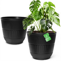 Weicheng Xing Set 2 Pot Bunga Plastik Dekoratif Bergaris Hitam Dekorasi Rumah Taman Dalam & Luar Ruangan Pot & Penanam Bunga