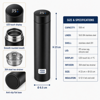 Gobelet isotherme sous vide en acier inoxydable 304 de 500 ml avec affichage de la température et infuseur à thé – Cadeau d'affaires, bureau, voiture