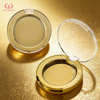 Boîtier vide rond pour poudre compacte, vente en gros, doré électroplaqué, couvercle transparent à clapet, pour fard à joues, fard à paupières, illuminateur, logo personnalisé, OEM