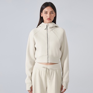<span class=keywords><strong>Veste</strong></span> de yoga à col montant avec trou pour le pouce, coupe ajustée, doublée de <span class=keywords><strong>polaire</strong></span> respirante, fermeture éclair sur le devant, logo personnalisé, en spandex/nylon 220g - Product Image 2
