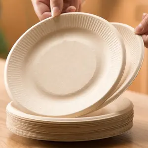 6" 7" 8" 9" Sugarcane Pulp Food Plates Dish Biodegradable and Compostable Disposable Food Trays For Party