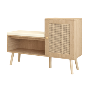 2-in-1 PP <strong>Rattan</strong> Shoe <strong>Storage</strong> <strong>Bench</strong> with 2 Adjustable Shelves &amp; Removable Seat Cushion-Modern Entryway/Hallway Bedroom Organizer - Product Image 4