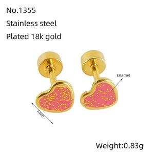 316L Stainless Steel Fashion Jewelry 18k Gold Cute Charm Flower <b>Stud</b> Earrings Enamel Earrings Wholesale for Girls Kids Summer - Product Image 5