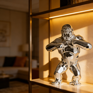 Statua di Gorilla <span class=keywords><strong>in</strong></span> <span class=keywords><strong>Resina</strong></span> Placcata Oro/Argento - Scultura d'Arte Moderna per Soggiorno, Ufficio, Hall d'Hotel - Product Image 3