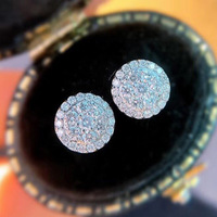 Kadınlar için Kübik Zirkonya Yuvarlak Küme Saplama Küpeler, 5mm, Beyaz Altın Kaplama Pirinç Pave Halo Kulak Çivileri, Kore Tarzı