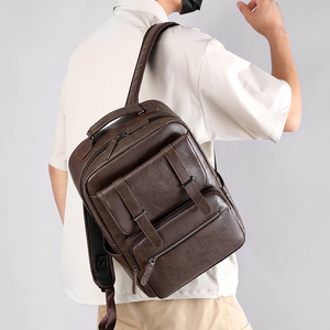 Bán Buôn Đen PU Da Không Thấm Nước Kinh Doanh Đơn Giản Máy Tính Xách Tay Ba Lô Người Đàn Ông Mới Thời Trang Vai Túi Cao Đẳng Máy Tính Bình Thường Túi - Product Image 6