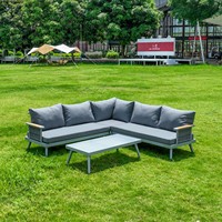Ensemble de canapés d'extérieur en forme de L KD Design, gain de place, en aluminium, avec tressage en corde, pour balcon et villa