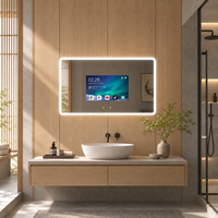 Cermin Kamar Mandi Pintar LED Kustom HAOCROWN dengan Layar Sentuh Terintegrasi, Cermin Rias Berlampu Belakang, dan TV untuk Kamar Mandi Hotel Modern