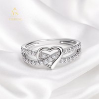 Trendiger Luxus Damen Herz-Knoten-Ring S925 Sterling Silber Vergoldet Doppelreihiger Moissanit Hochzeit Party Geschenk Moissanit-Schmuck