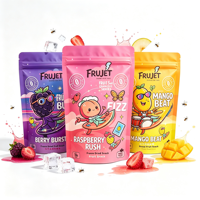Sachet d'emballage alimentaire personnalisé en gros avec fermeture éclair, motif dessin animé, pour fruits lyophilisés, avec fenêtre transparente