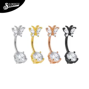 Custom Fashion Prong Setting Butterfly Belly Rings Zircon Piercing Jewelry G23 Titanium Externally Threaded Belly Button Ring