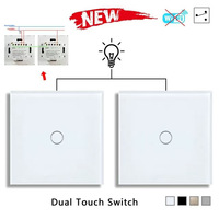 Panneau de commande mural sans fil RF433MHz de haute qualité, 2 gangs, blanc, noir, doré, alimentation par batterie, interrupteur tactile intelligent en verre 86x86mm