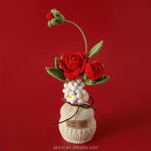 Flores Artificiales Hechas a Mano, Rosas de Ganchillo con Hilo Tejido en Maceta para Decoración de Hotel, Elegantes - Product Image 3