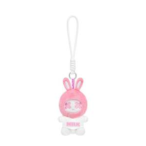 Porte-clés Mascotte Lapin Hiver en Peluche Douce Blanche avec Détail Brodé Tenue Rose Lait et Anneau Métallique - Product Image 3