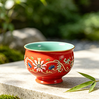 RED LEAF CERAMICS Tasse à thé en porcelaine rouge chinoise traditionnelle Gongfu, motif floral, adaptée aux aliments, pour boissons chaudes/froides, réutilisable, coffret cadeau