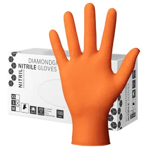 High Risk Applications Gripaz Non Patented Non Slip Diamond Gorilla Tiger Grip Working Orange 9mil Nitrile Gloves